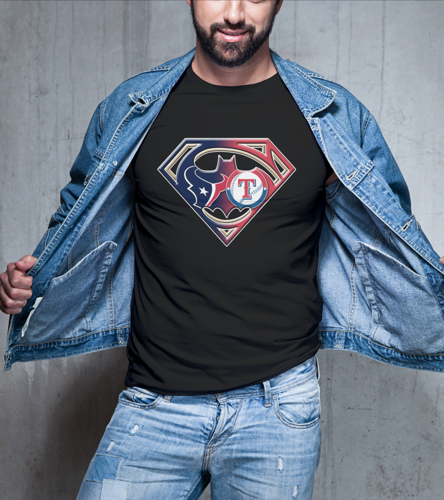 Texans Batman Superman Rangers Baseball Logo Fusion T-Shirt