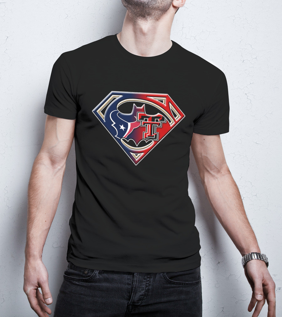 Houston Texans Texas Tech Superman Batman Combo T-Shirt
