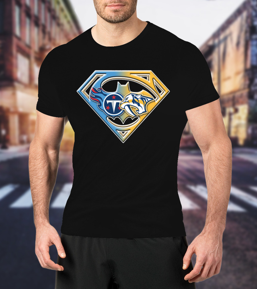 Tennessee Titans Nashville Predators Superman Batman T-Shirt