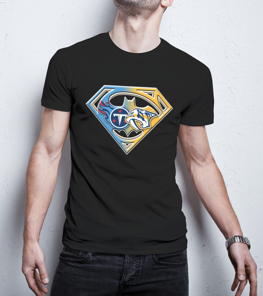 Tennessee Titans Nashville Predators Superman Batman T-Shirt