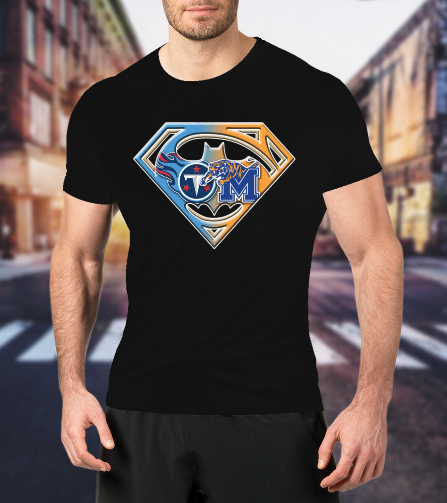 Tennessee Titans And Memphis Tigers Super Shield Bat T-Shirt