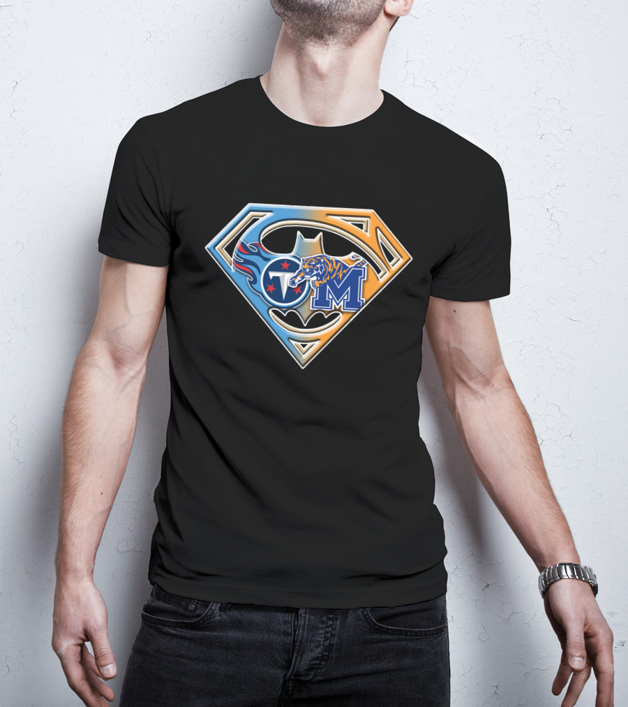 Tennessee Titans And Memphis Tigers Super Shield Bat T-Shirt