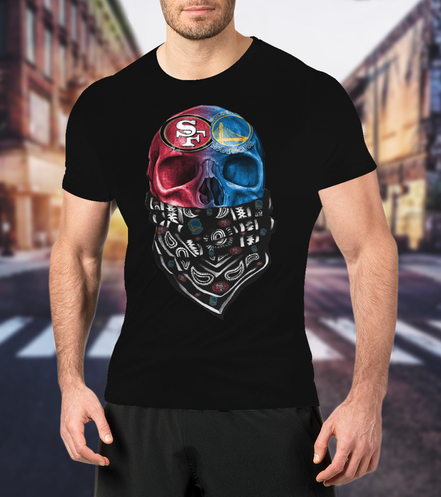 San Francisco 49ers Golden State Warriors Skull Bandana T-Shirt