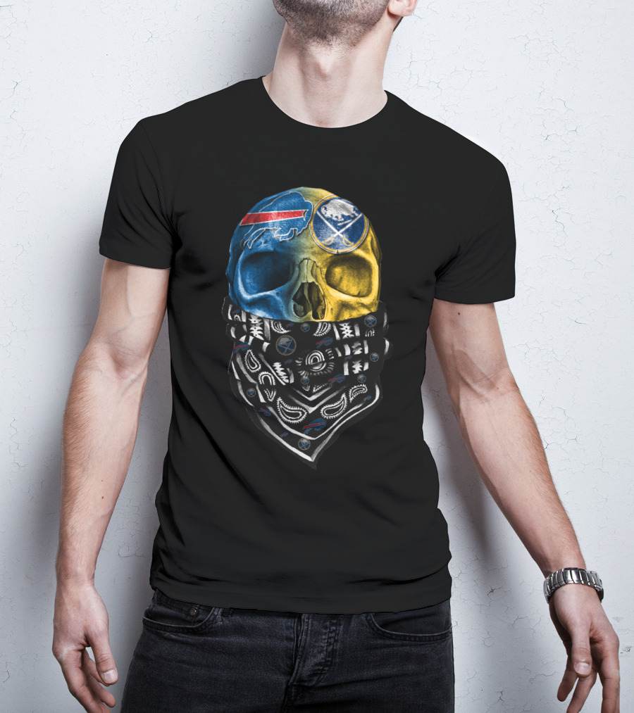 Buffalo Sabres Skull Bandana Blue And Yellow T-Shirt