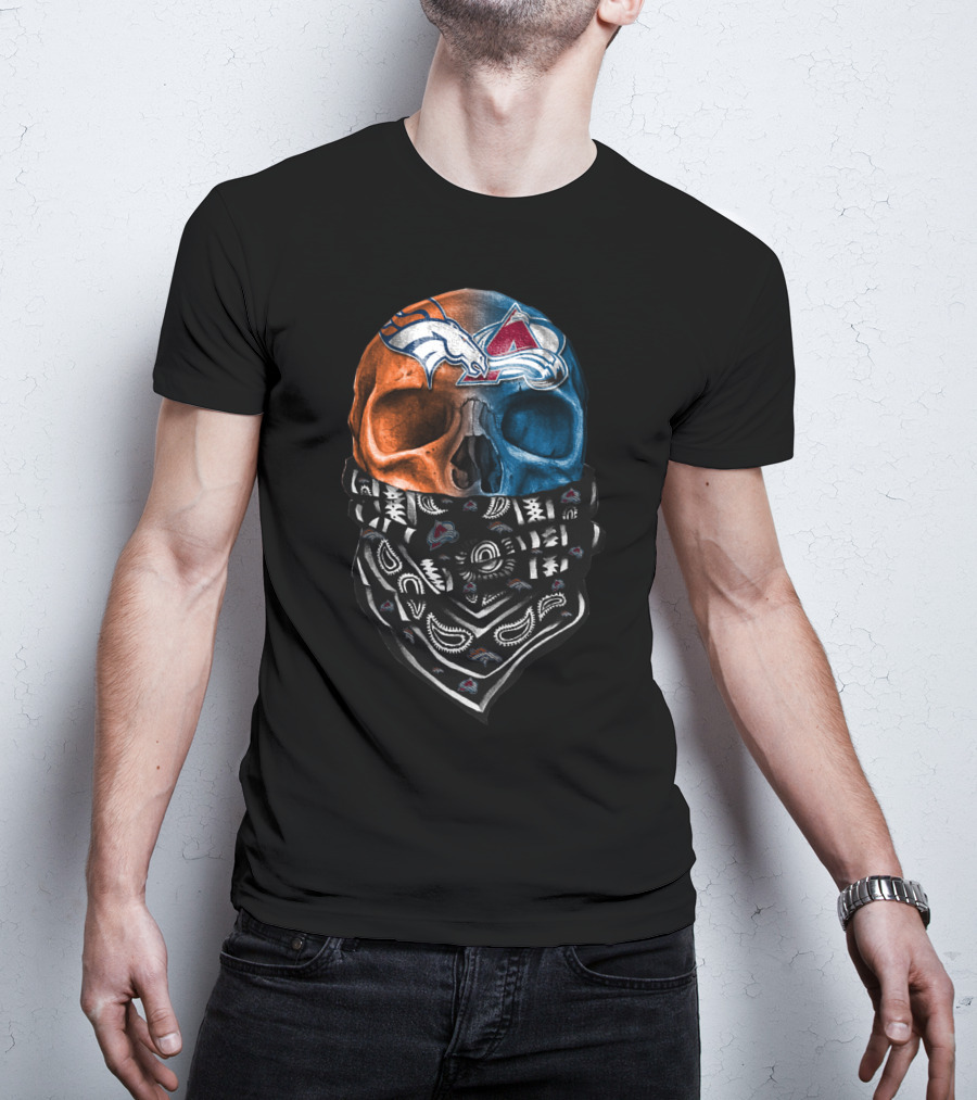 Denver Broncos Colorado Avalanche Skull Bandana T-Shirt