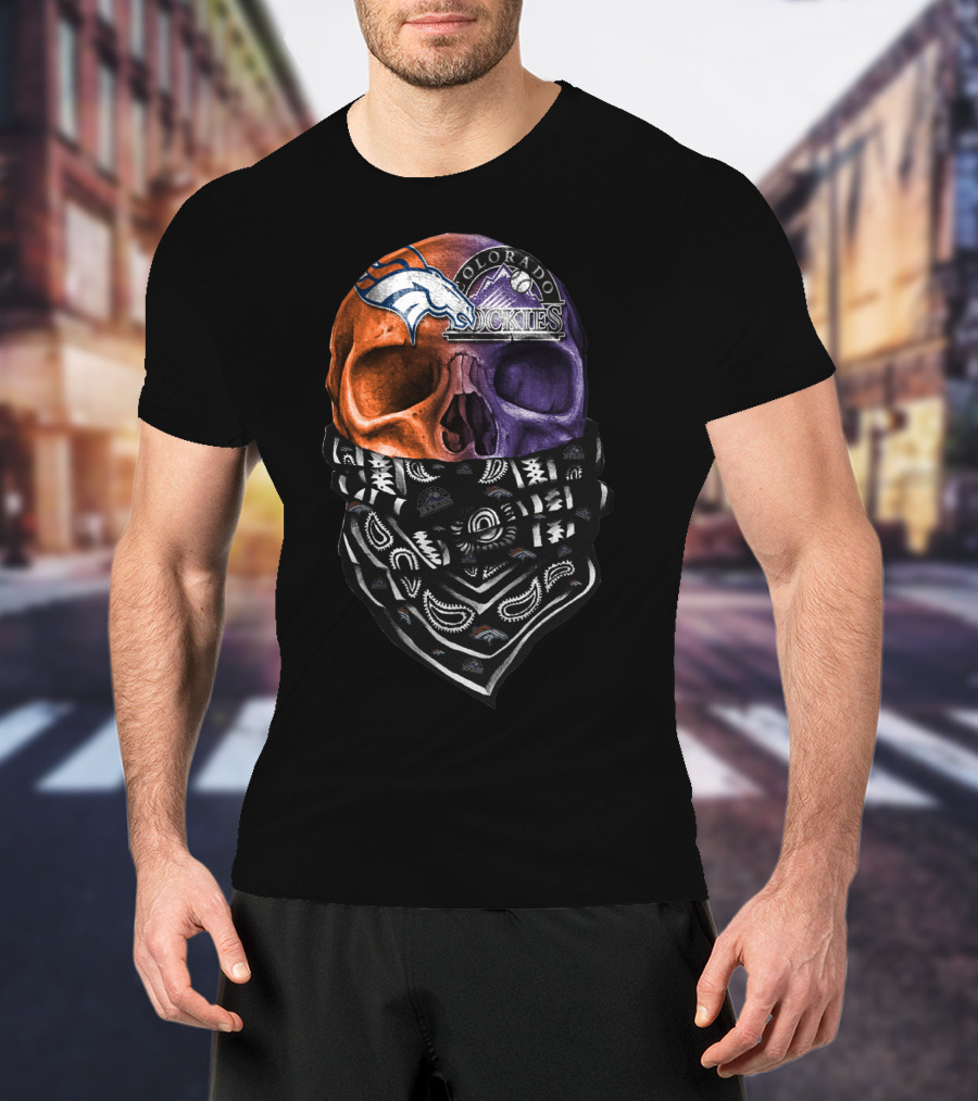 Colorado Broncos Rockies Skull Bandana T-Shirt
