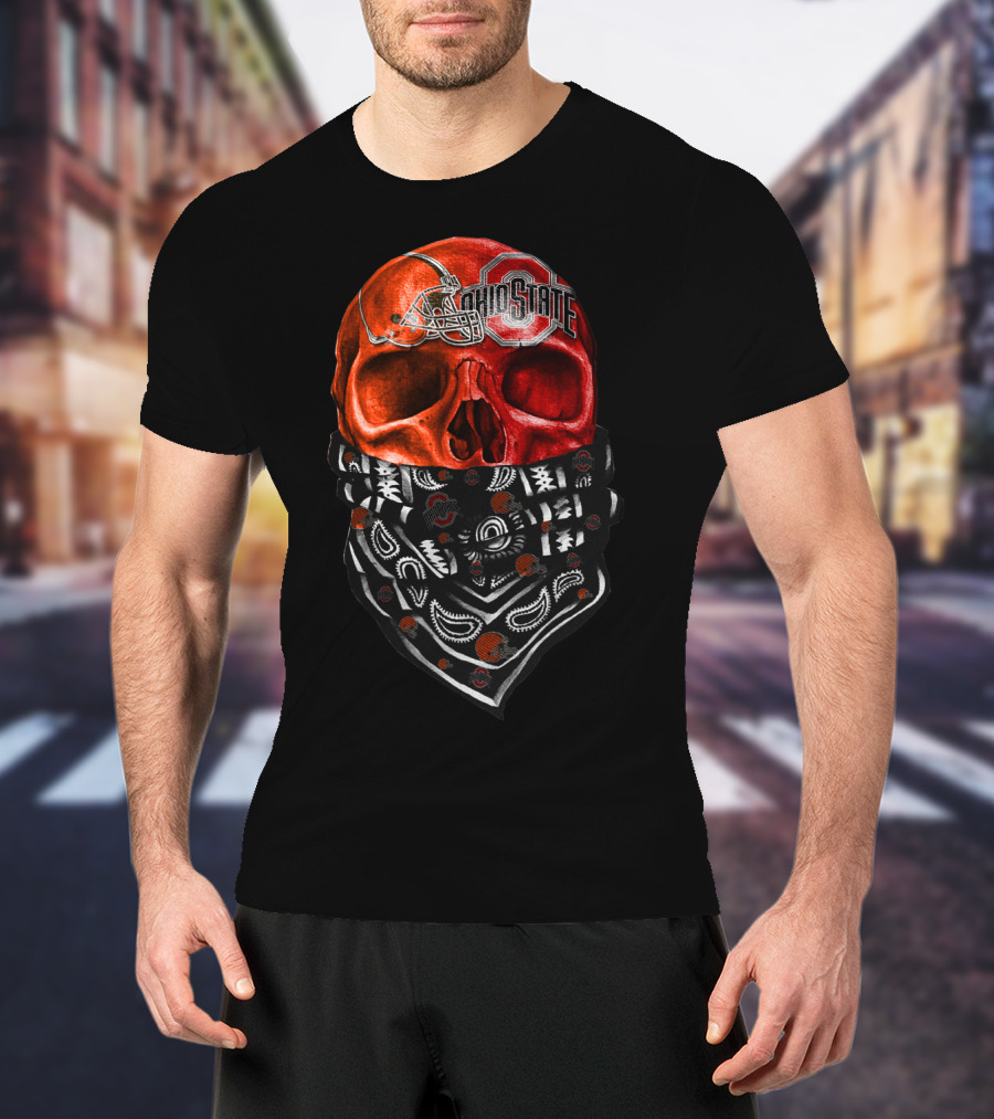 Ohio State Skull Bandana Football Helmet T-Shirt