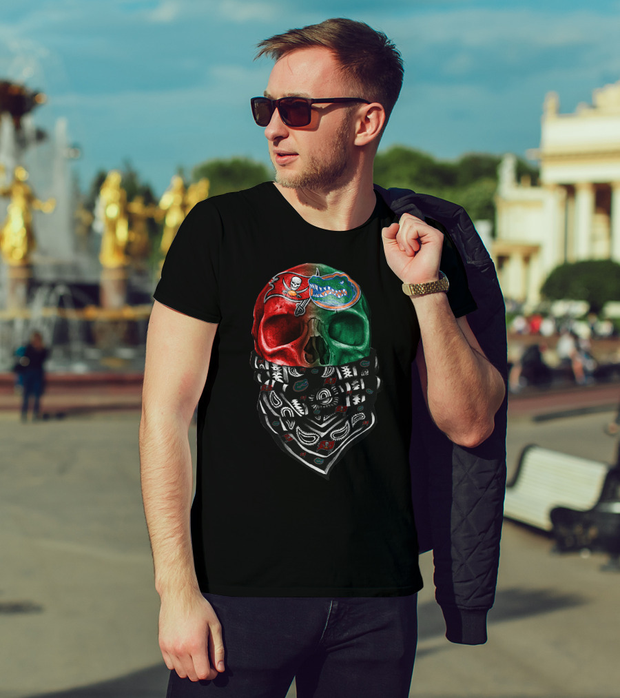 Sku 024 Tampa Bay Buccaneers Florida Gators Skull Bandana T-Shirt