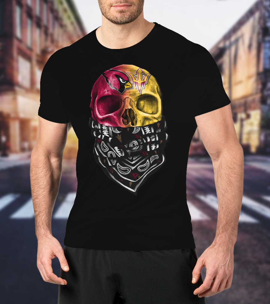 Arizona Cardinals And Arizona State Sun Devils Skull Bandana Sku 030 T-Shirt