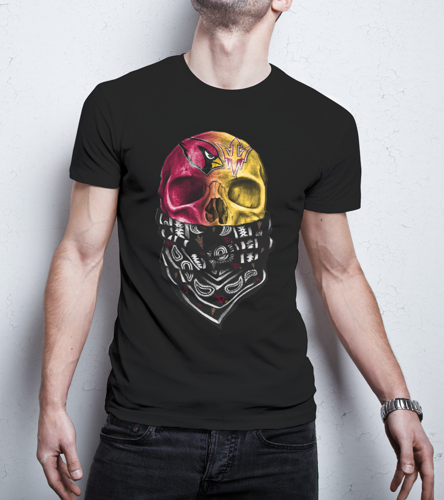 Arizona Cardinals And Arizona State Sun Devils Skull Bandana Sku 030 T-Shirt
