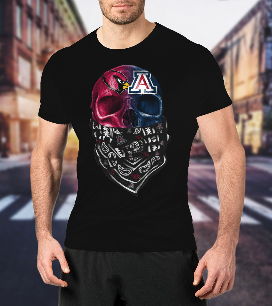 Arizona Cardinals Wildcats Skull Bandana T-Shirt