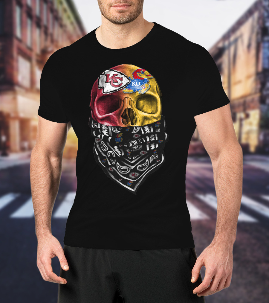 Kc Chiefs Ku Jayhawks Skull Bandana T-Shirt