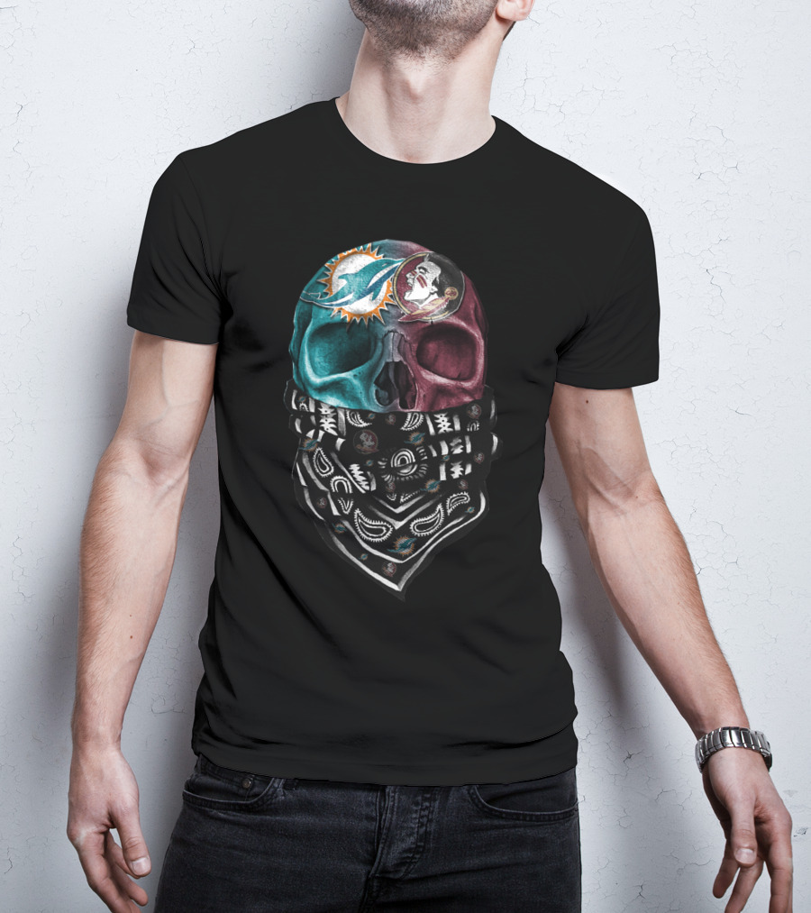 Miami Dolphins Washington Football Team Skull Bandana T-Shirt
