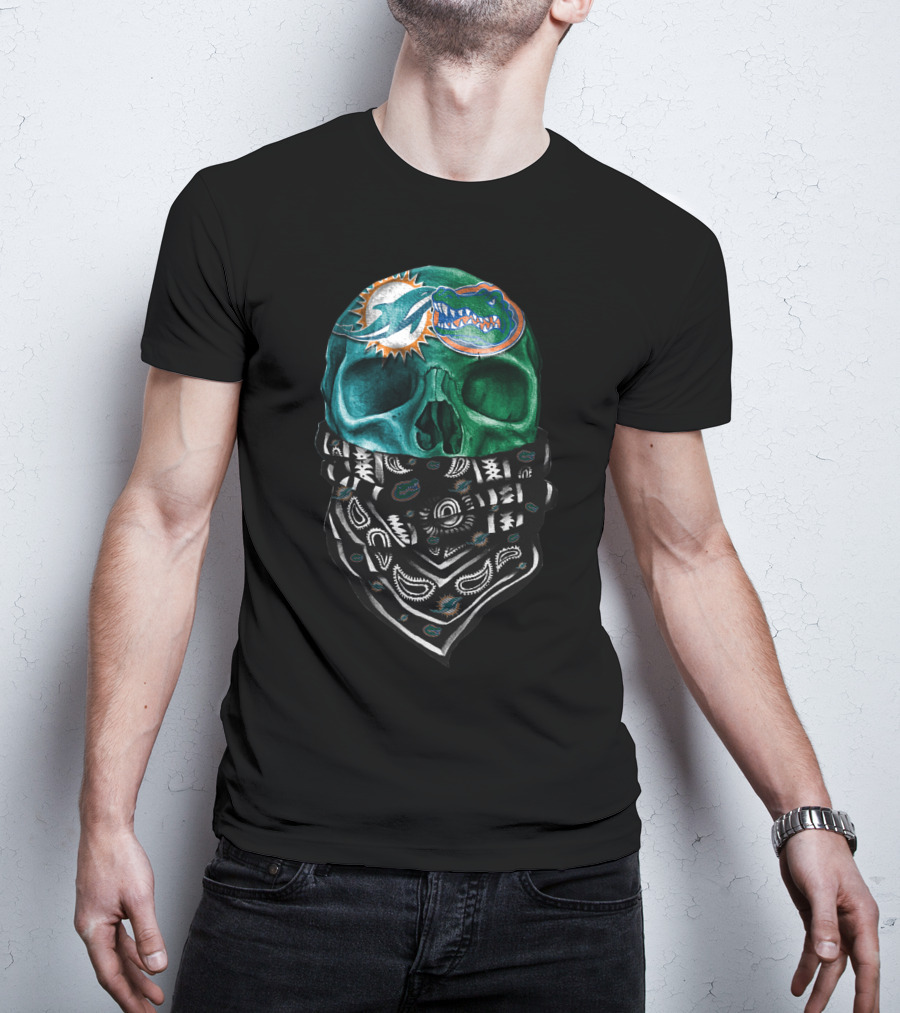 Miami Dolphins And Florida Gators Skull Bandana T-Shirt