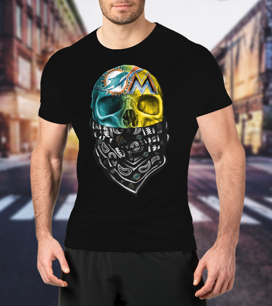 Miami Dolphins Marlins Skull Bandana T-Shirt