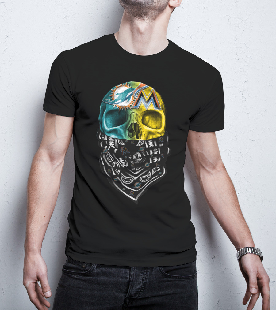 Miami Dolphins Marlins Skull Bandana T-Shirt