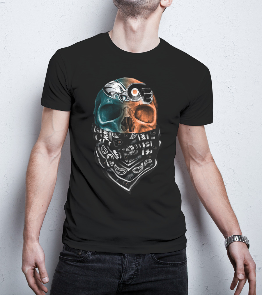 Eagles Flyers Split Skull Bandana T-Shirt