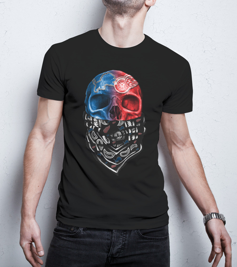 Detroit Lions Red Wings Skull Bandana T-Shirt