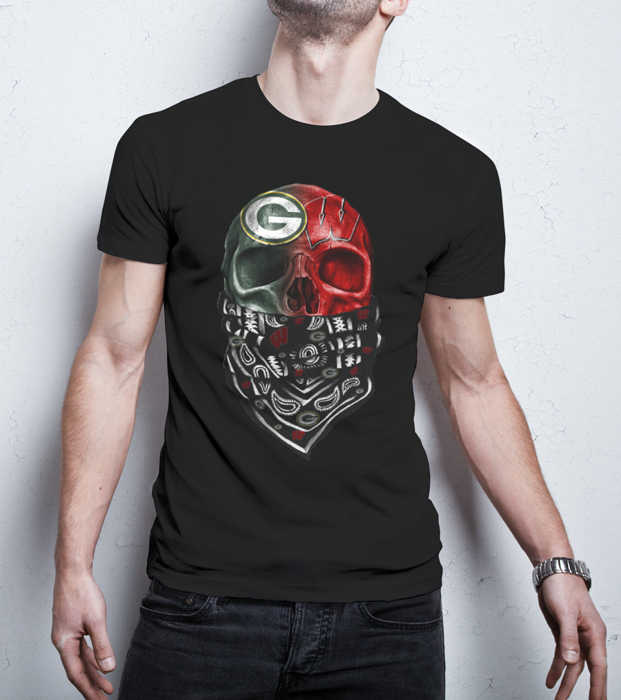 Green Bay Packers Wisconsin Badgers Skull Bandana T-Shirt