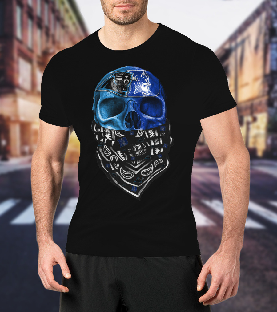 Carolina Panthers Duke Blue Devils Skull Bandana T-Shirt