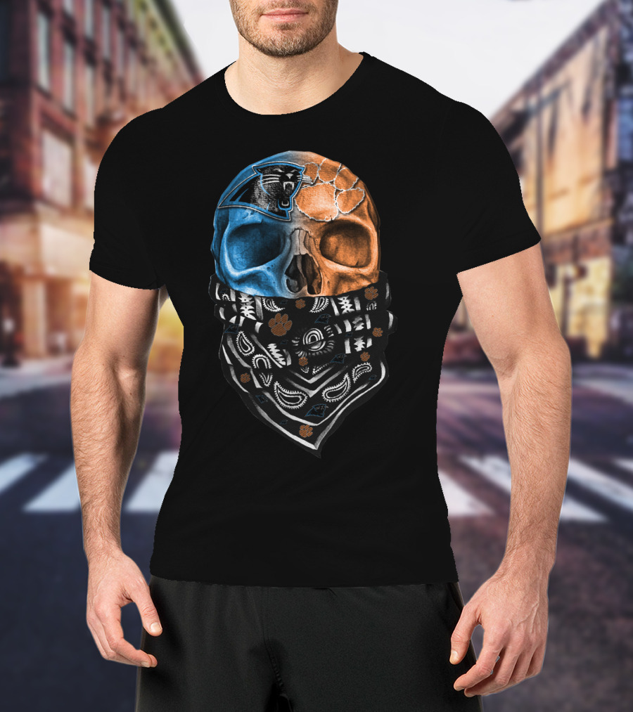 Carolina Panthers Clemson Tigers Fusion Skull Bandana T-Shirt