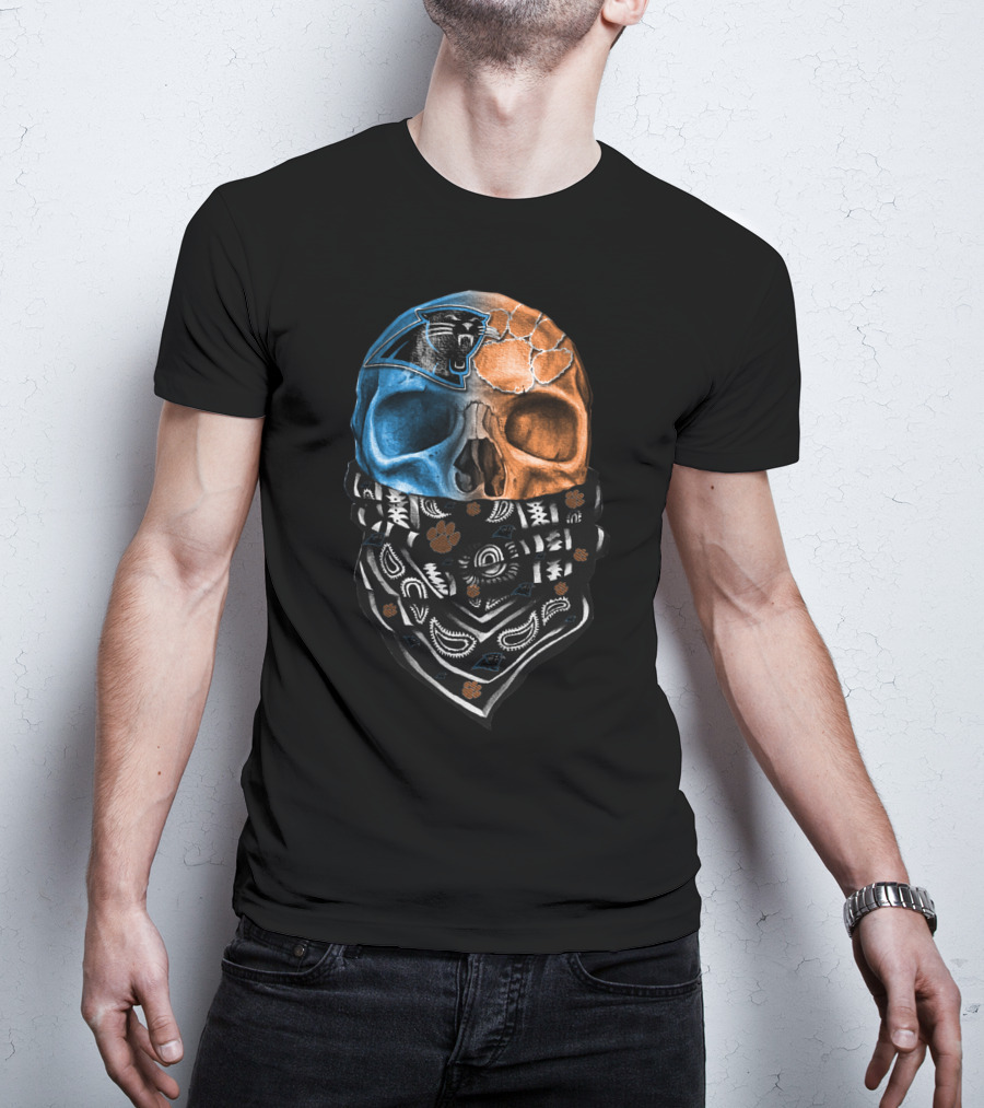 Carolina Panthers Clemson Tigers Fusion Skull Bandana T-Shirt