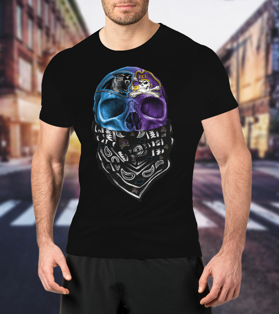 Carolina Panthers Ecu Pirates Skull Bandana T-Shirt