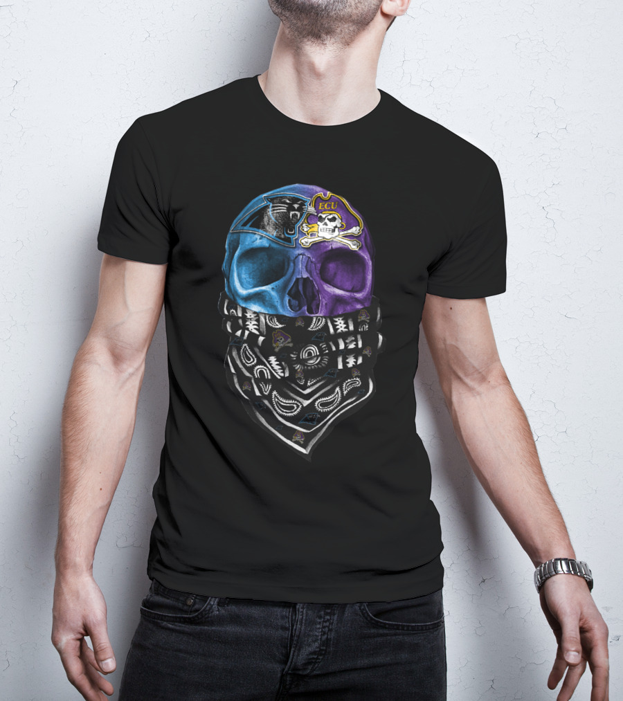 Carolina Panthers Ecu Pirates Skull Bandana T-Shirt