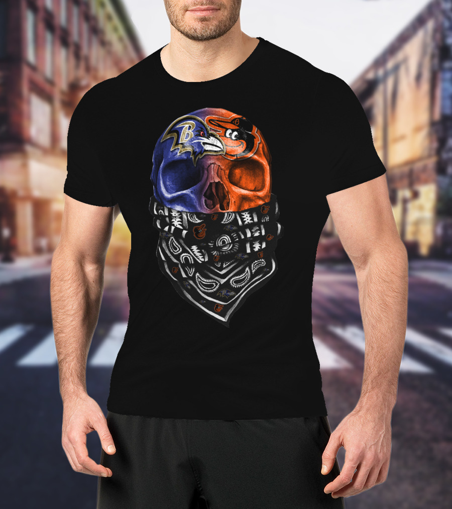 Ravens Orioles Skull Bandana Duality T-Shirt