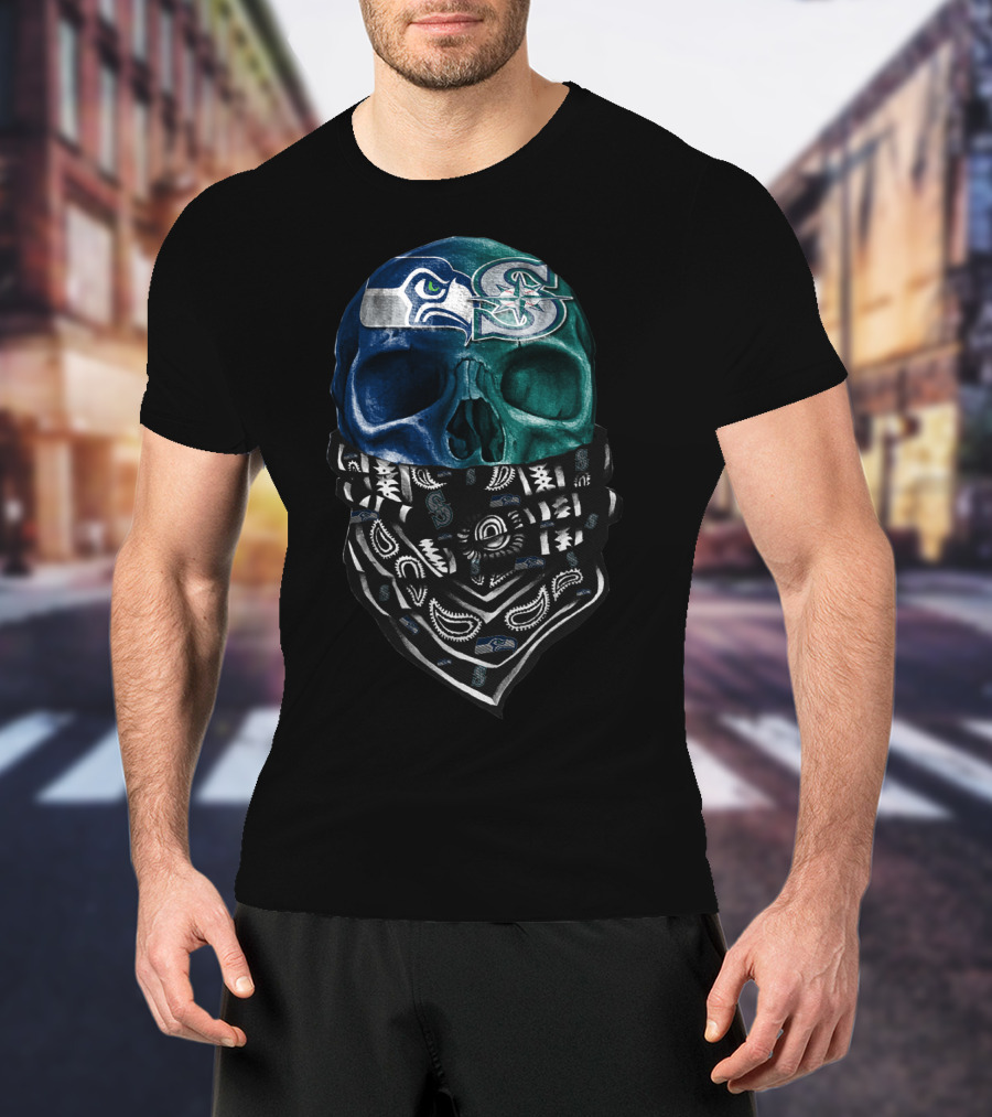 Mariners Seahawks Skull Bandana T-Shirt