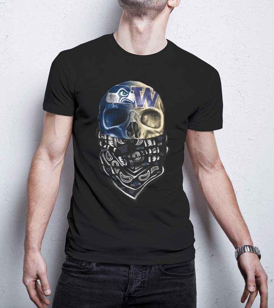 Seattle Seahawks Washington Huskies Skull Bandana T-Shirt