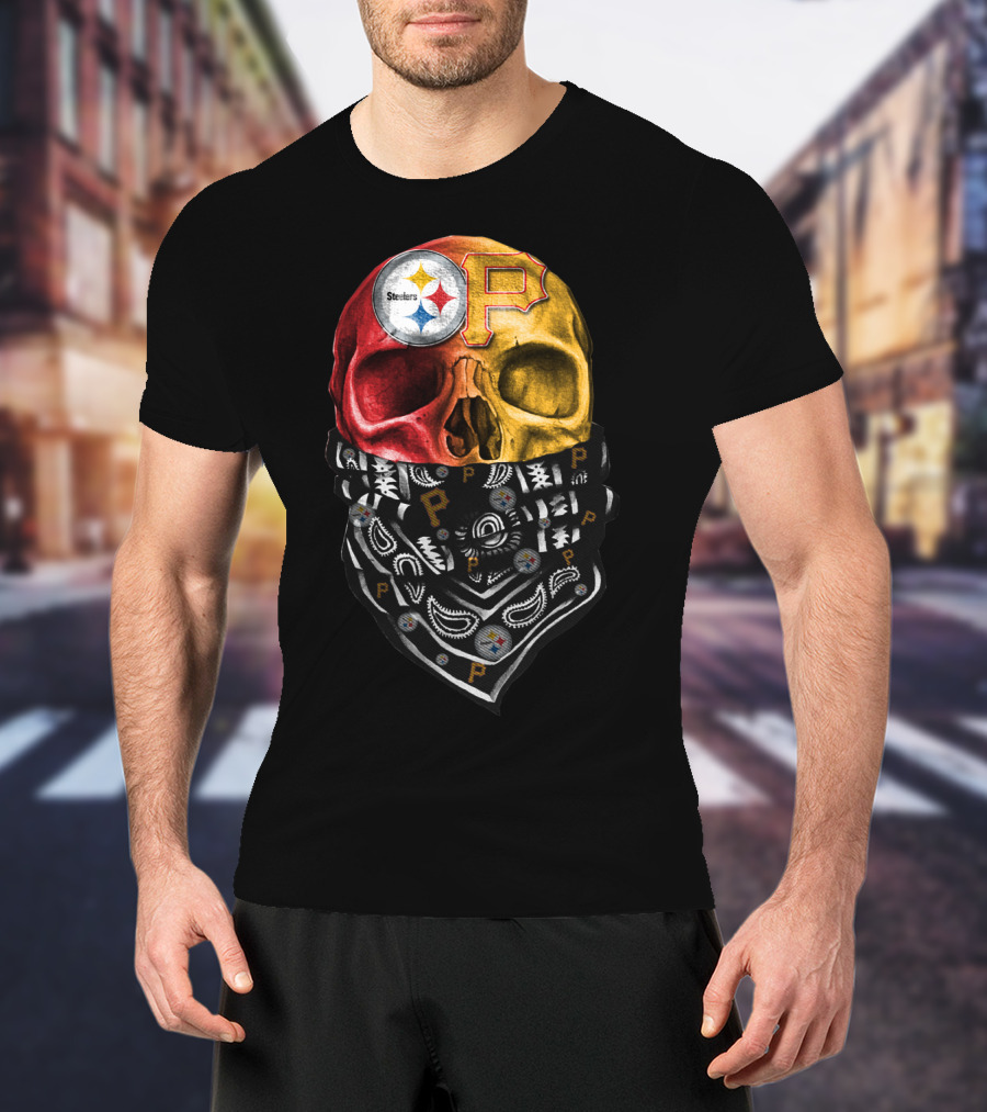 Pittsburgh Steelers And Pirates Skull Bandana Sku 115 T-Shirt