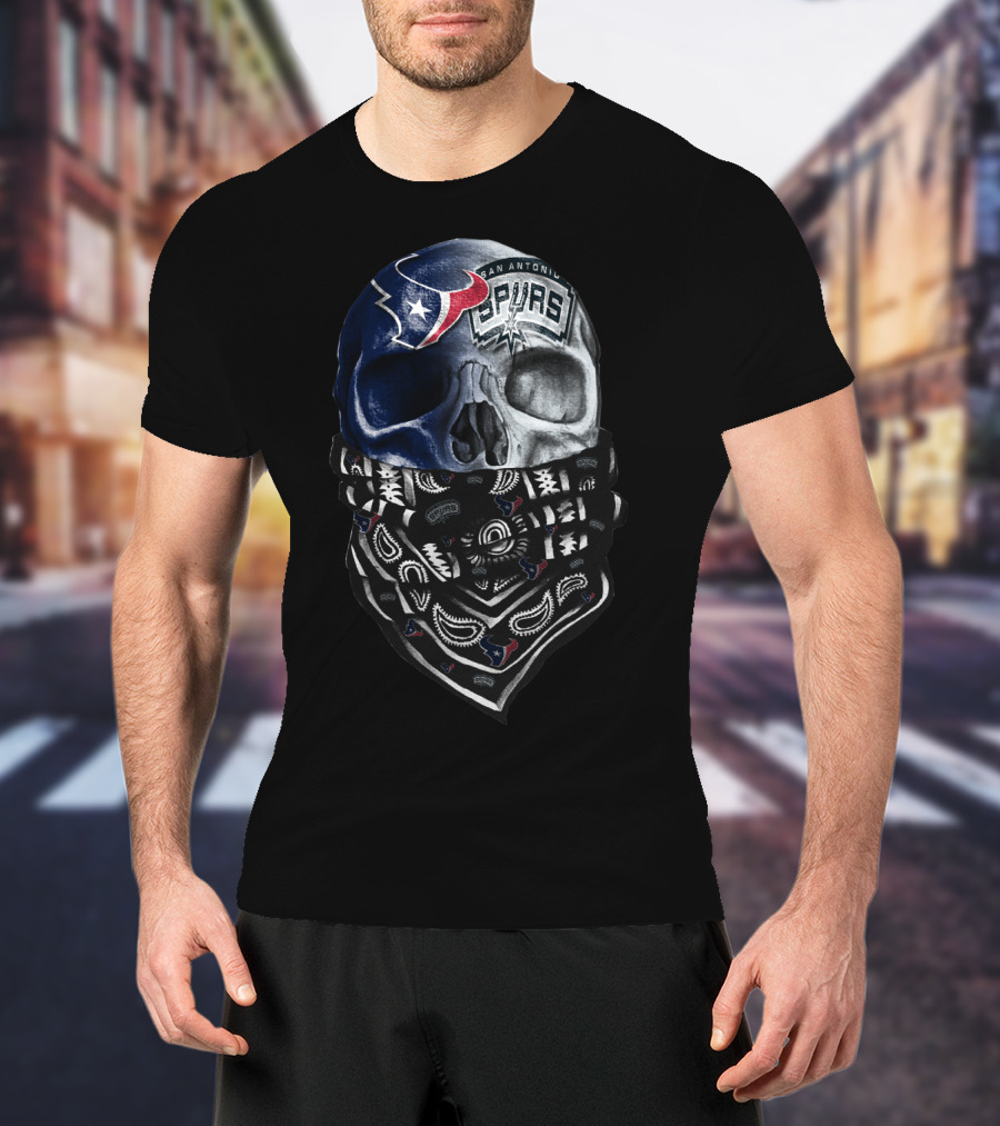 San Antonio Spurs Skull With Bandana And Houston Texans T-Shirt