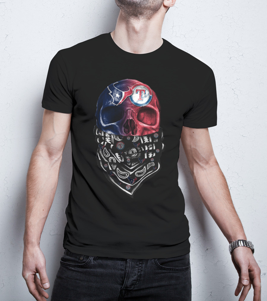Texans Rangers Skull Bandana Art T-Shirt