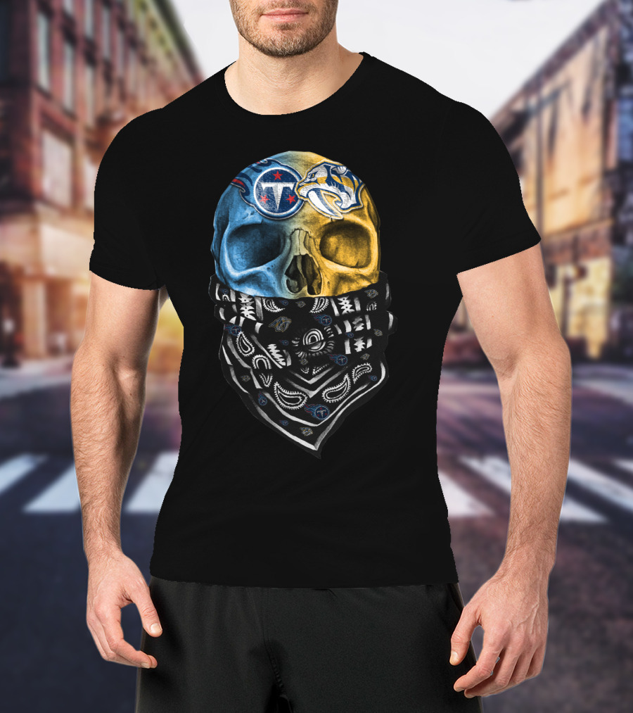 Tennessee Titans Nashville Predators Dual Skull Bandana T-Shirt
