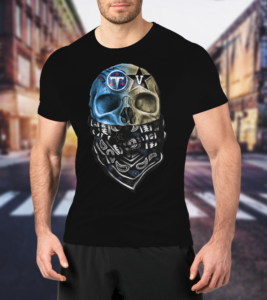 Tennessee Titans Dual Skull With Bandana T-Shirt