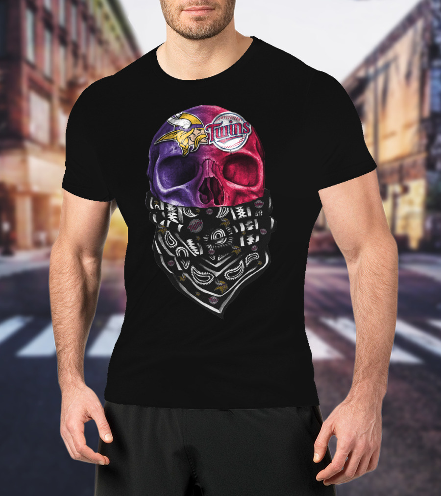 Vikings Twins Skull Bandana Sku 135 T-Shirt