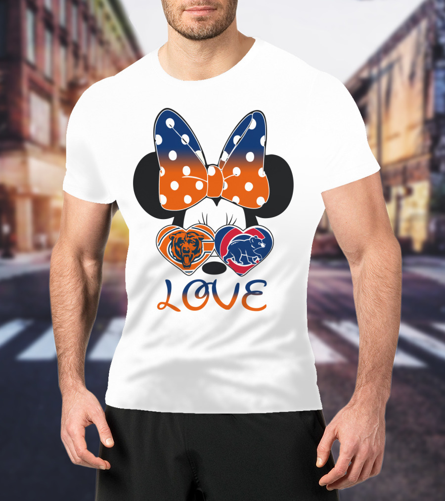 Love Minnie Mouse Chicago Bears Cubs Heart Bow T-Shirt
