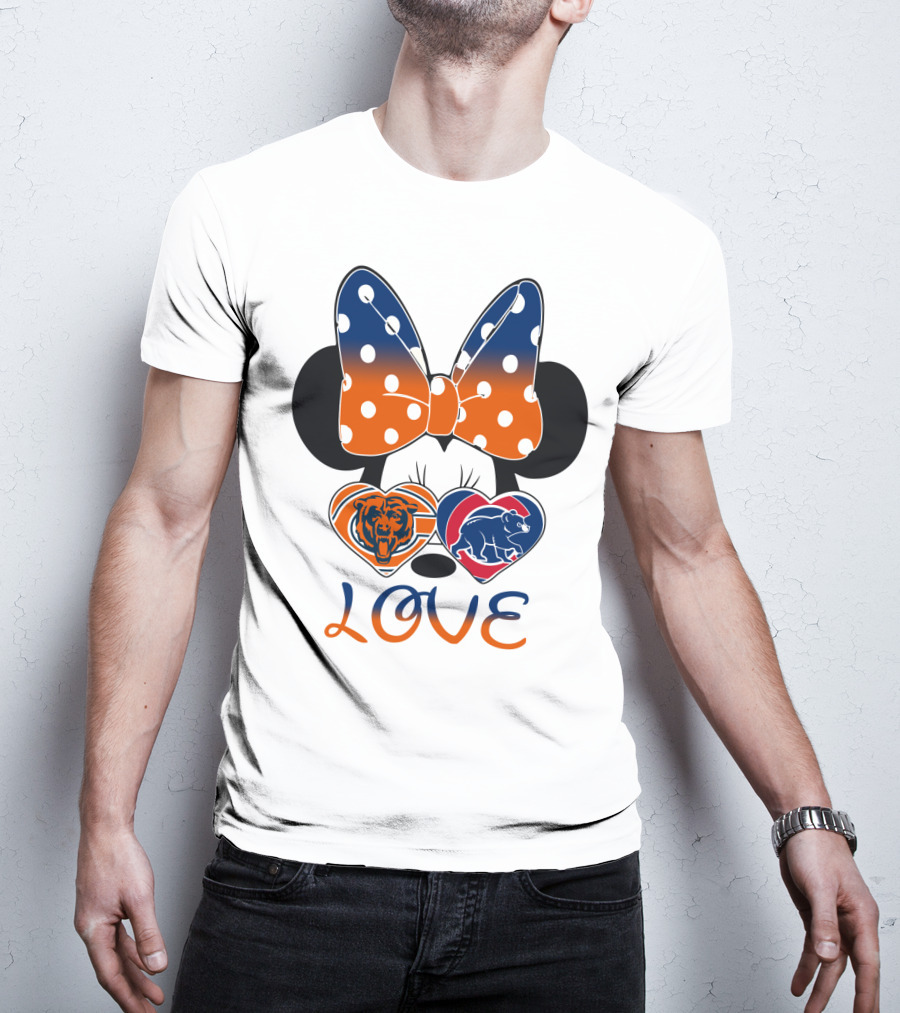 Love Minnie Mouse Chicago Bears Cubs Heart Bow T-Shirt