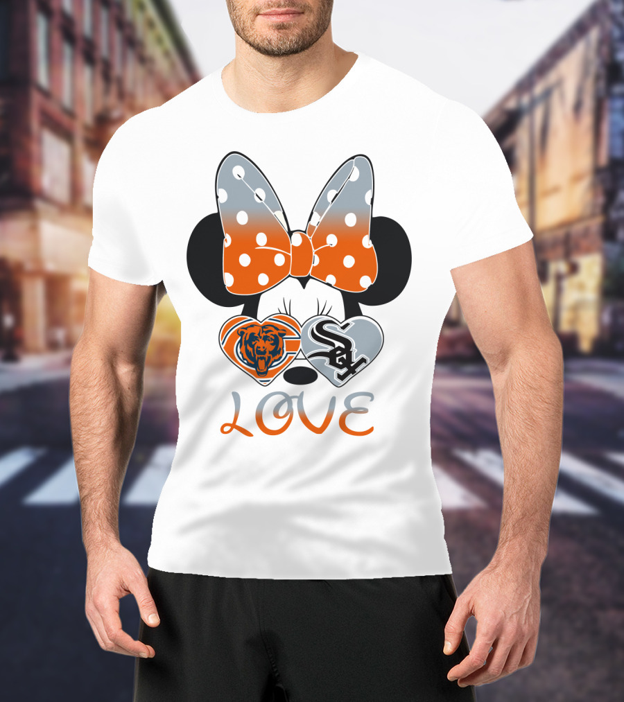 Love Chicago Bears White Sox Minnie Bow Hearts T-Shirt