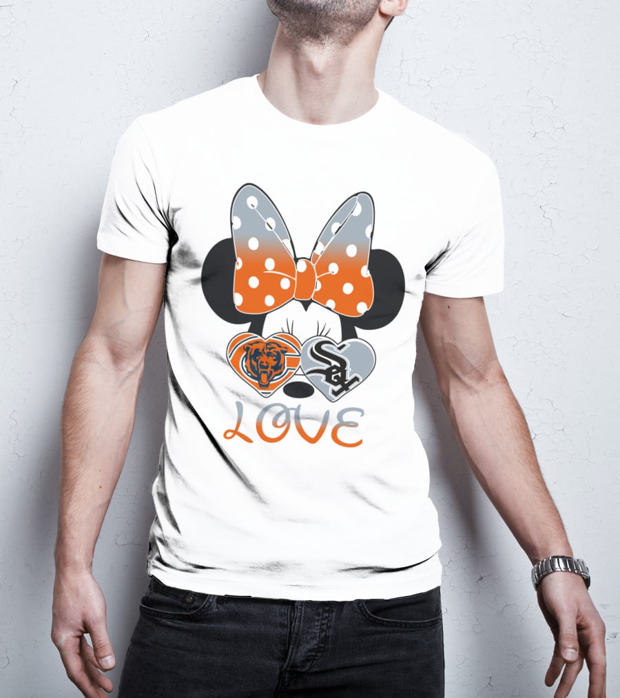 Love Chicago Bears White Sox Minnie Bow Hearts T-Shirt