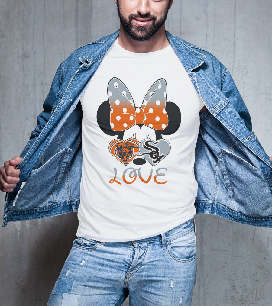 Love Chicago Bears White Sox Minnie Bow Hearts T-Shirt