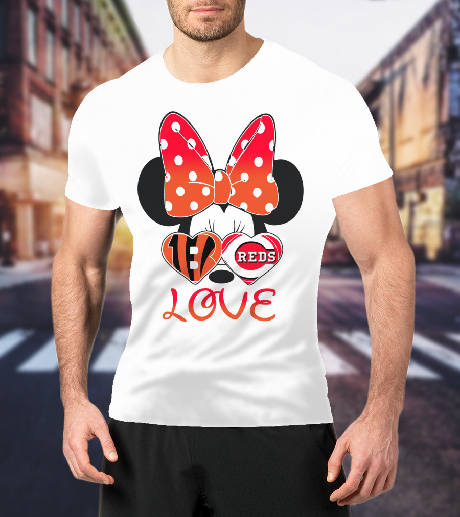 Minnie Love Bengals Reds Hearts T-Shirt