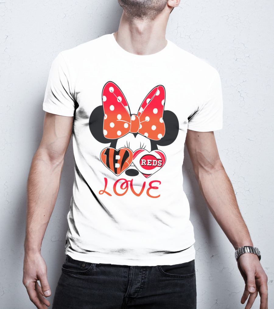 Minnie Love Bengals Reds Hearts T-Shirt