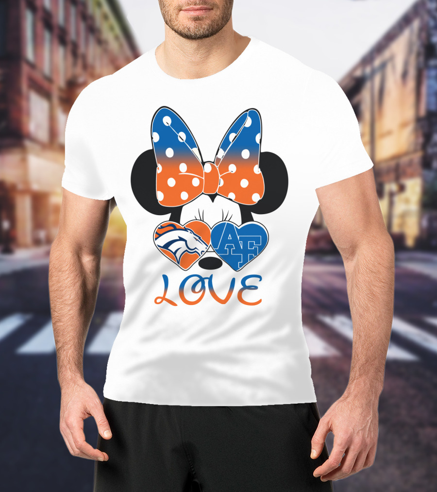 Minnie Mouse Bow Love Denver Broncos Air Force Falcons Hearts T-Shirt