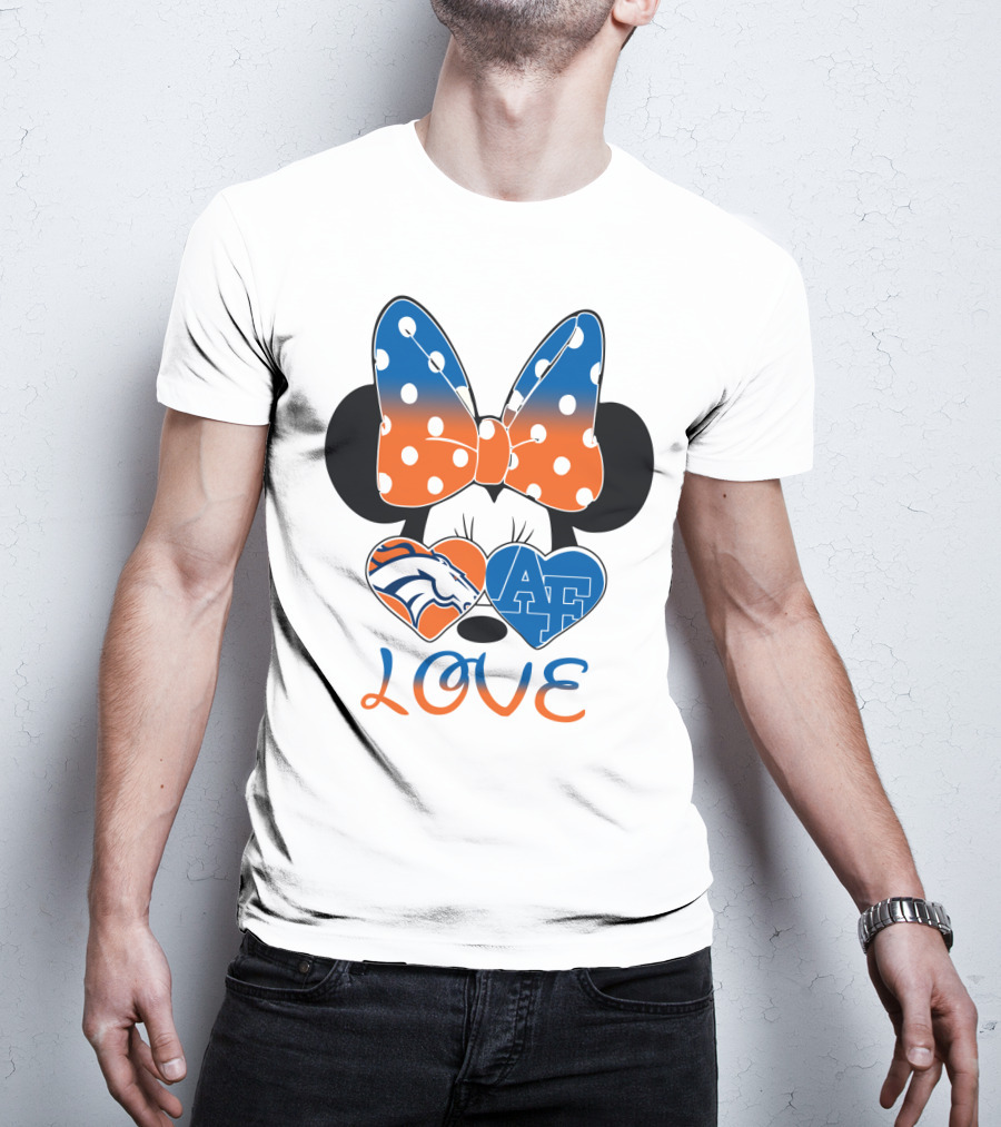 Minnie Mouse Bow Love Denver Broncos Air Force Falcons Hearts T-Shirt