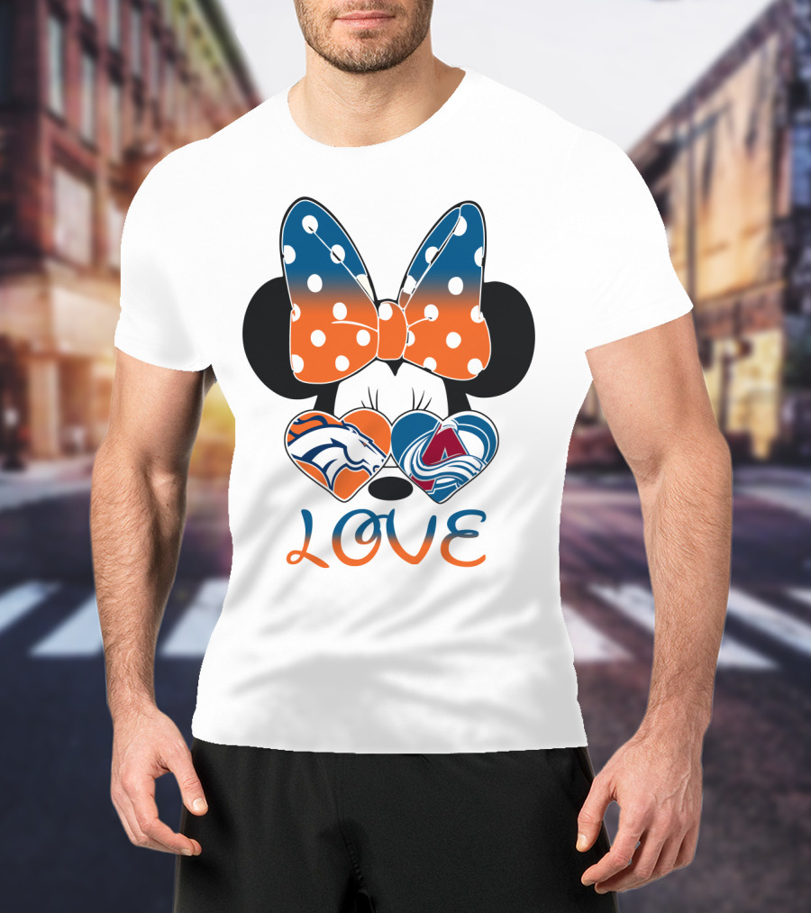 Love Colorado Sports Fans Hearts Broncos Avalanche Minnie Mouse T-Shirt