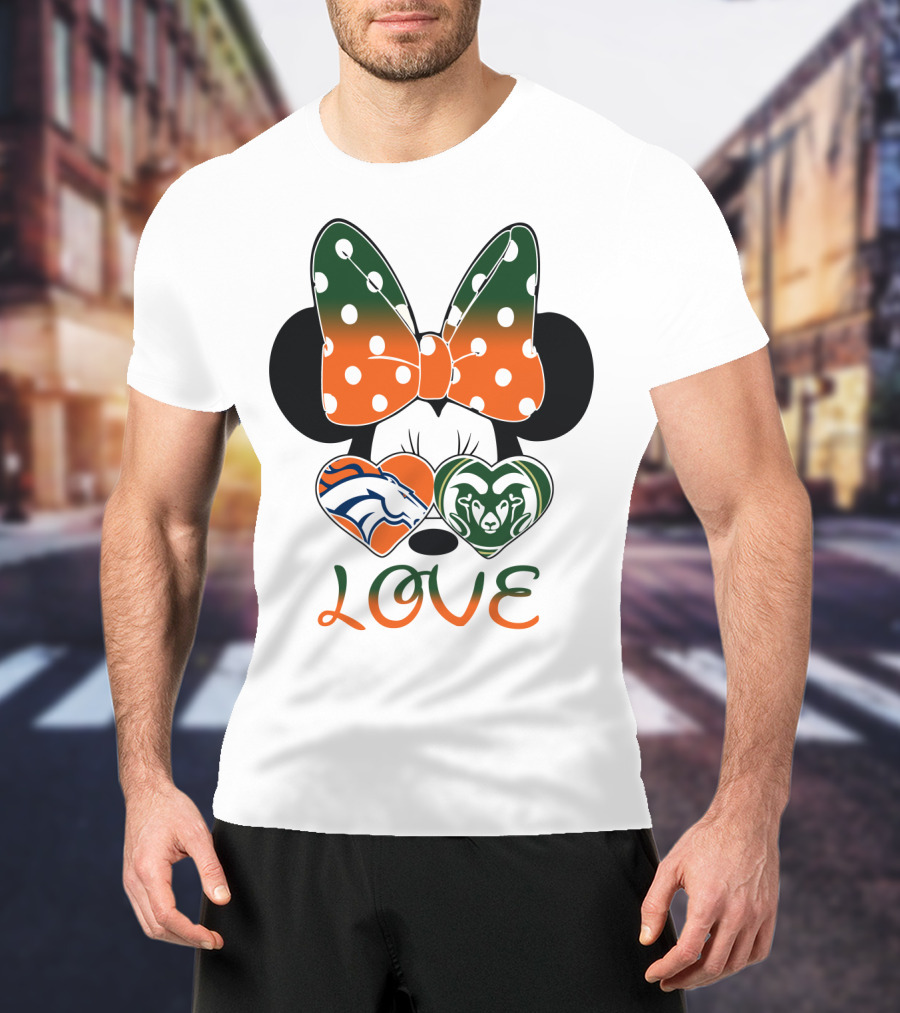 Minnie Love Denver Broncos And Colorado State Rams T-Shirt