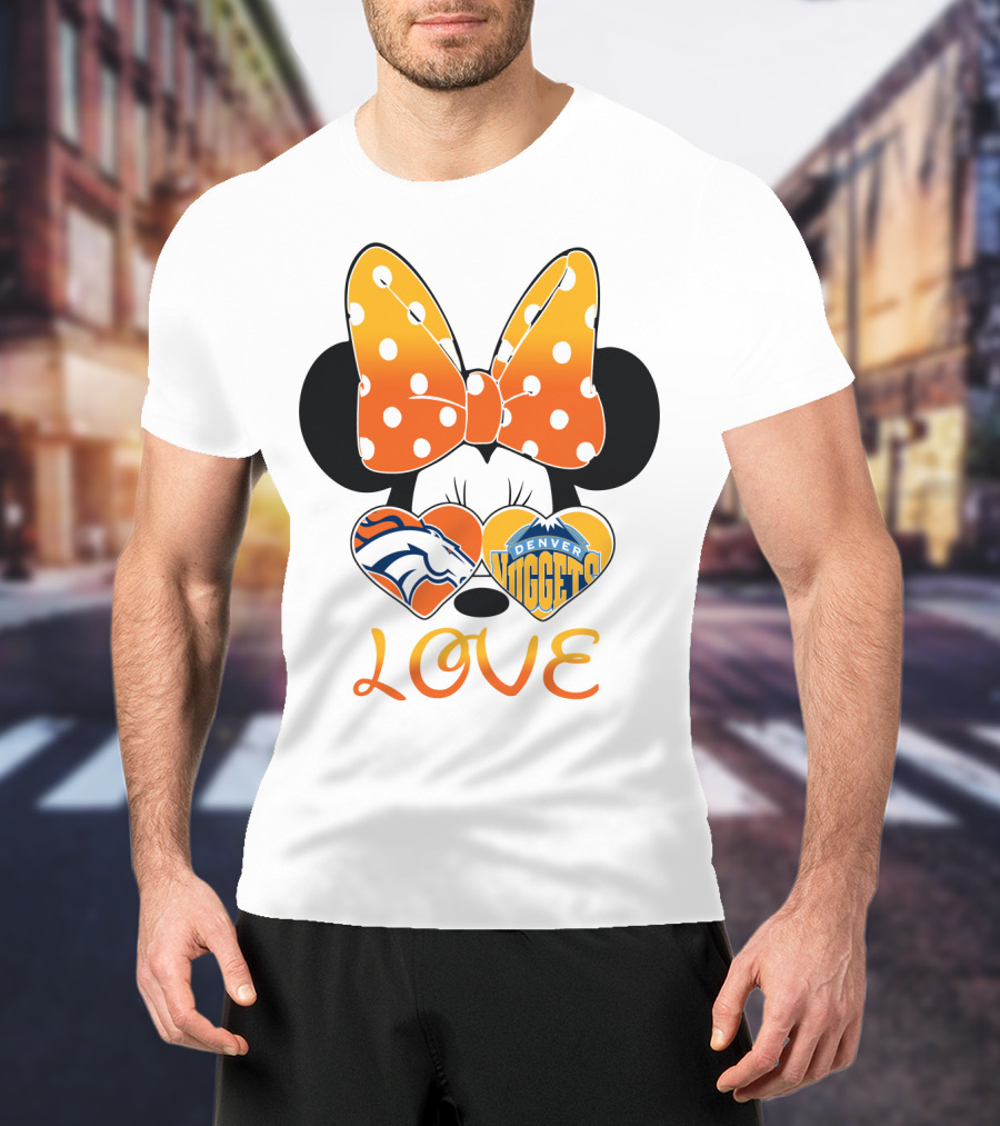 Minnie Bow Love Denver Broncos Nuggets Hearts T-Shirt