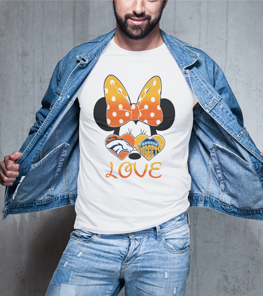 Minnie Bow Love Denver Broncos Nuggets Hearts T-Shirt